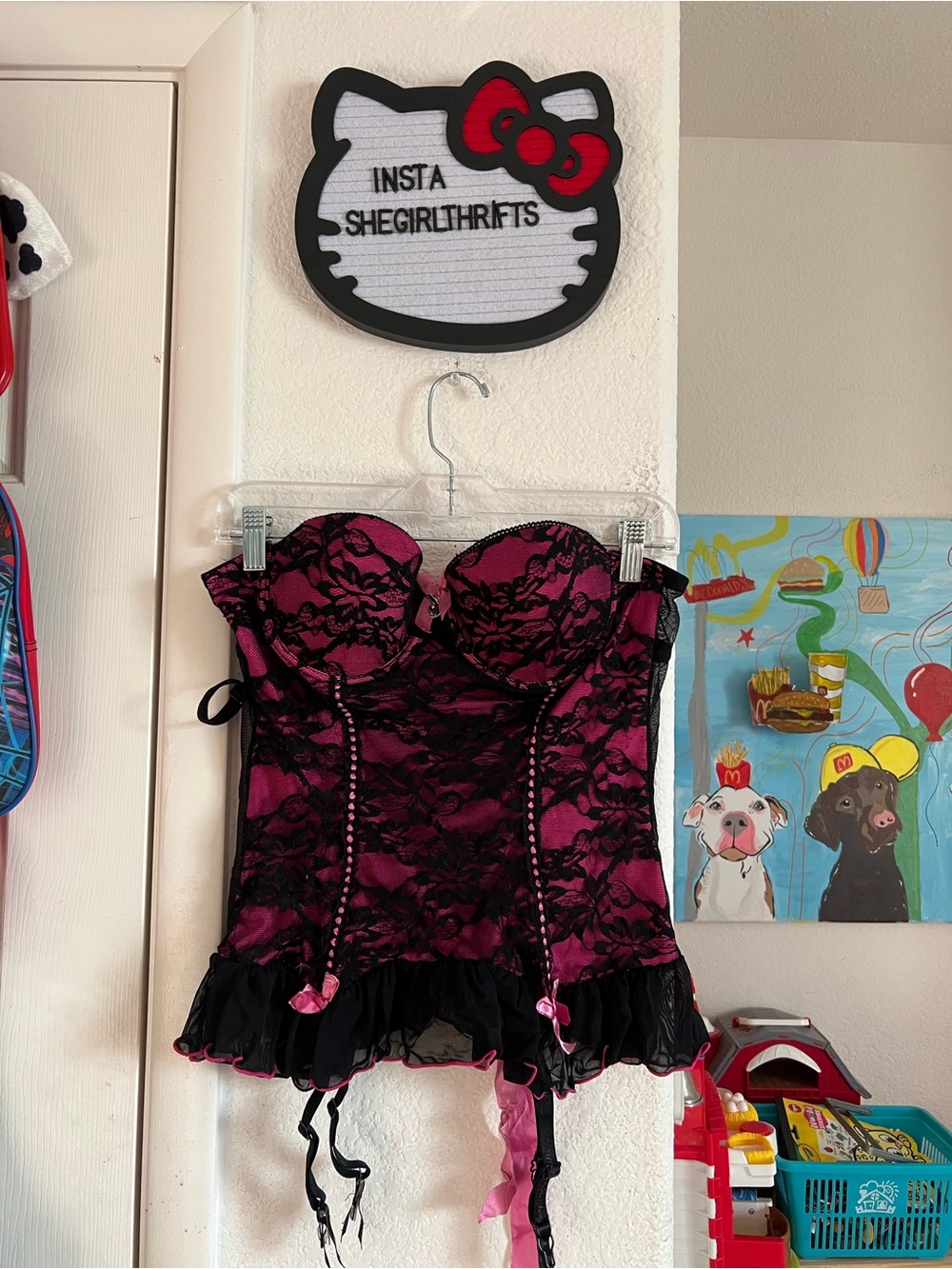 Y2K pink and black lace playboy top